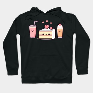 Kawaii Food Art with a Kawaii Cake, Kawaii Drink and Kawaii Milkshake | Cutesy Design Hoodie